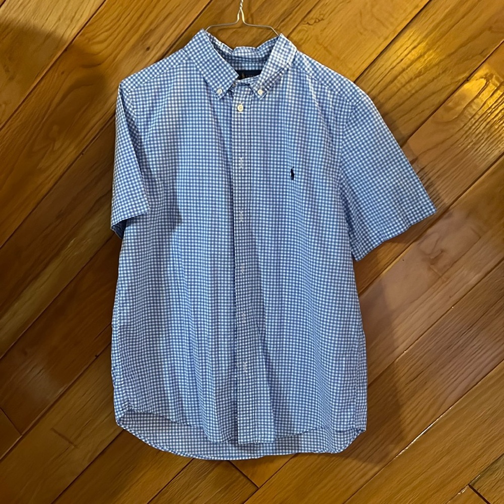 Ralph Lauren Youth XL (18-20) Short Sleeve Button Down Blue and white